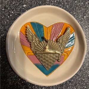 Colorful Heart Art Plate with Winged Pendant